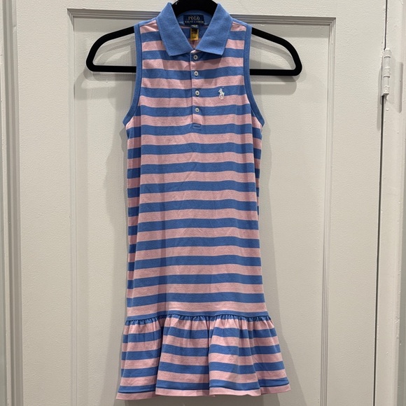 Ralph Lauren Girls Striped Stretch Mesh Polo Dress Drop Waist Blue Pink M NWOT - Picture 5 of 10